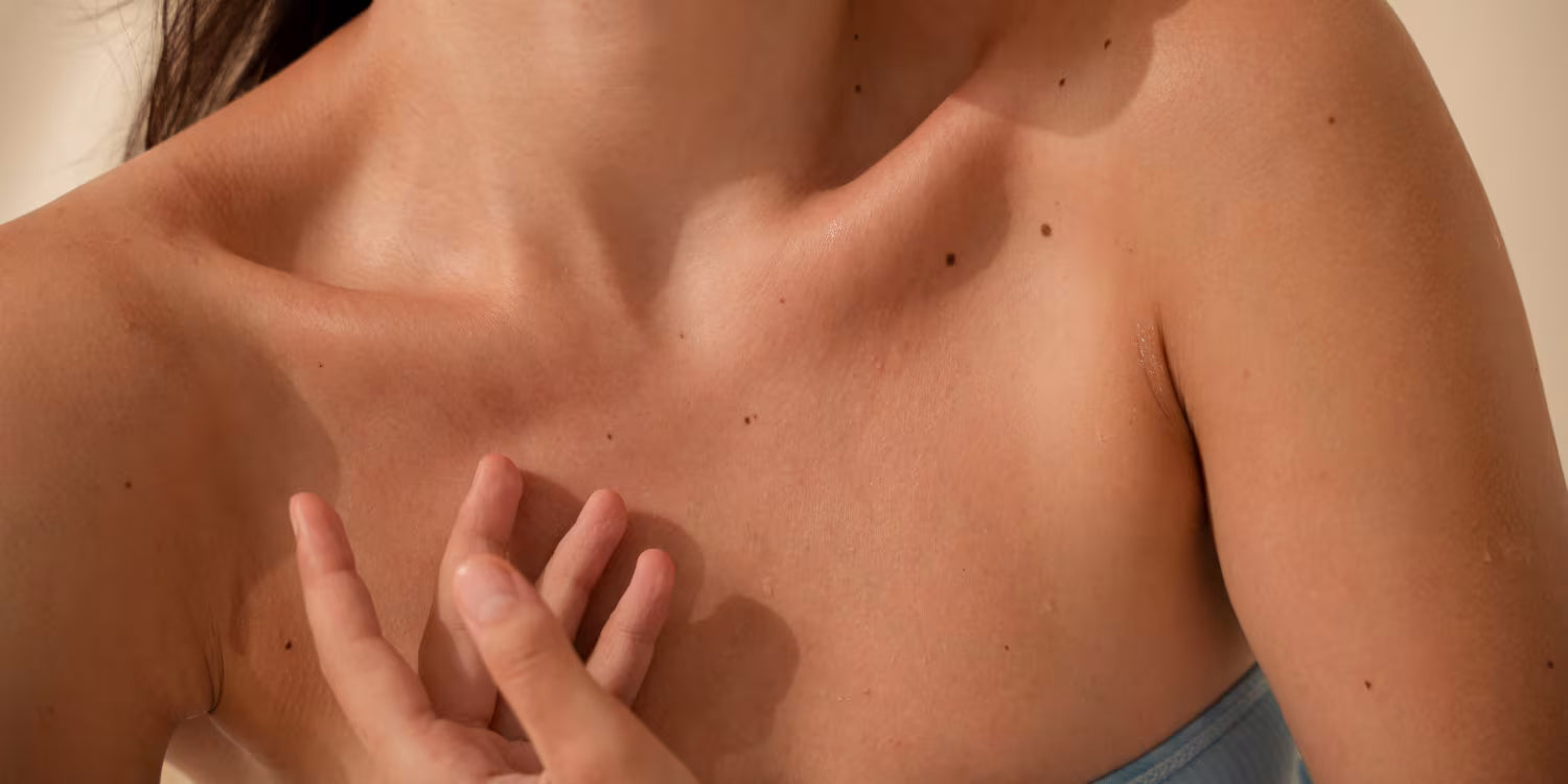 Close up of chest and shoulders