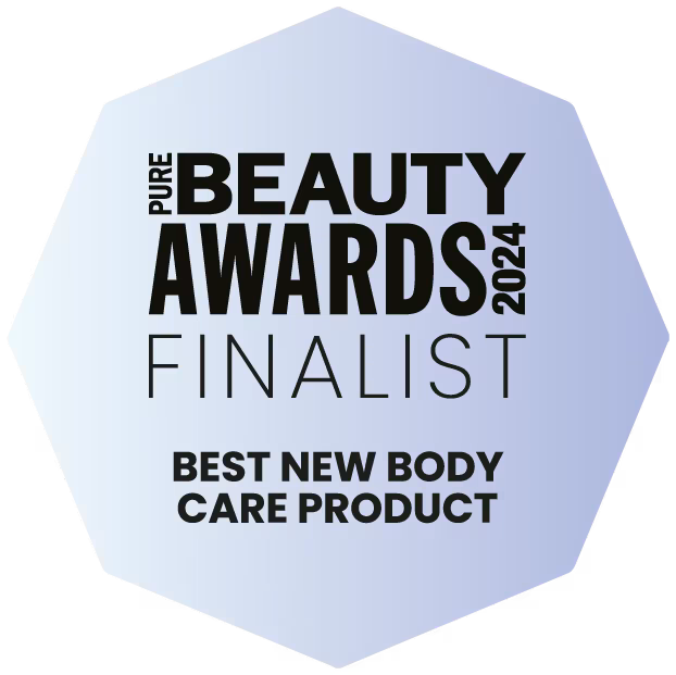 'Pure Beauty Awards 2024 Finalist Best New Body Care Product' logo.