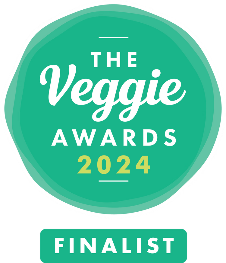 Badge for The Veggie Awards 2024 Finalist with green background and white text