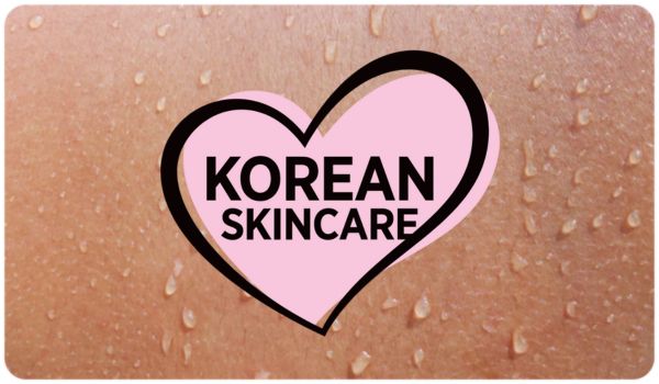Korean skincare heart-shaped logo on a skin textured background